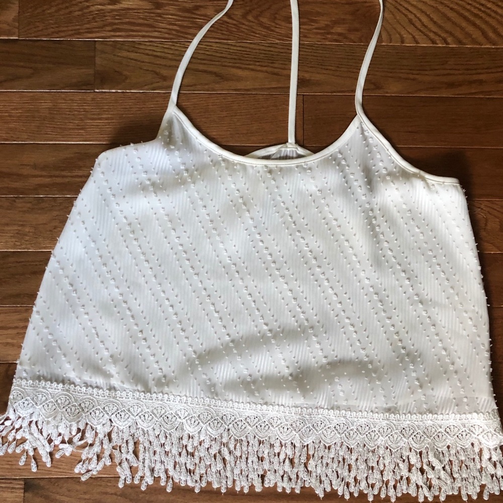 Forever 21 white embellished fringe crop top